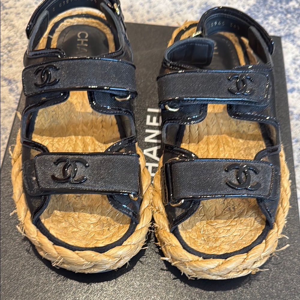 Chanel Black Espadrille Sandals